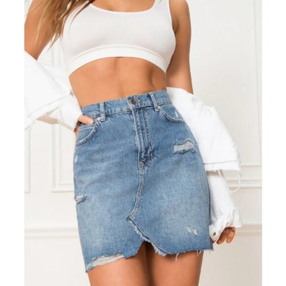 FP We The Free Hallie Denim Distressed Mini Skirt, Size 27 - Picture 1 of 12